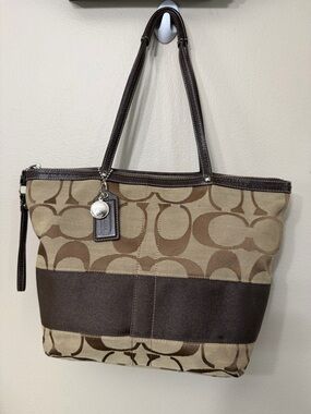 Coach Signature Canvas Tote in Brown and Tan#F13548